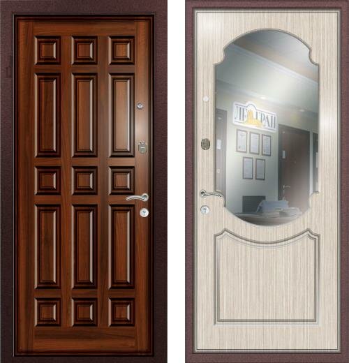 Дверь входная (стальная, металлическая) Ле-Гран (Легран) Массив + МДФ с зеркалом Классика quot;Беленый дубquot; Kale252 + Kale257