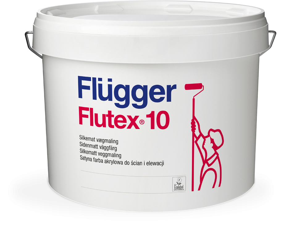 Краски для стен FLUGGER Flutex 10 краска акриловая для стен и потолков, матовая, База 1 (9,1л)