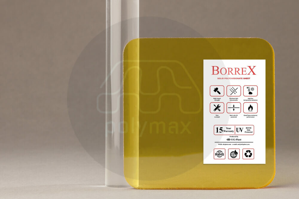Монолитный поликарбонат ЮгОйлПласт 5 мм желтый Borrex ( Боррекс ) 2050мм*3050мм