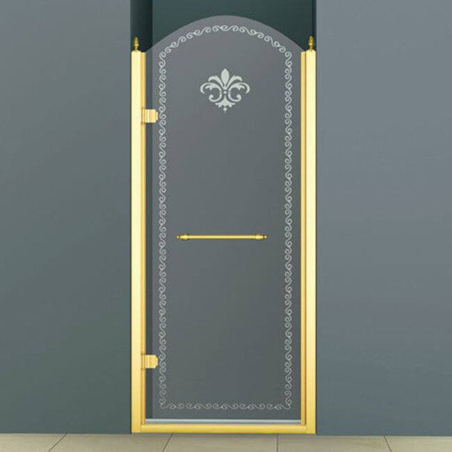 Душевая дверь Cezares Retro A-B-1-90-CP-G-L прозрачное стекло c матовым узором,профиль золото левая
