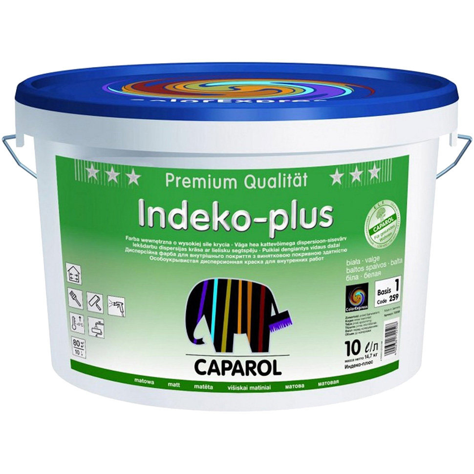 Caparol Indeko-plus - Особоукрывистая дисперсионная краска для внутренних работ (10 литров)