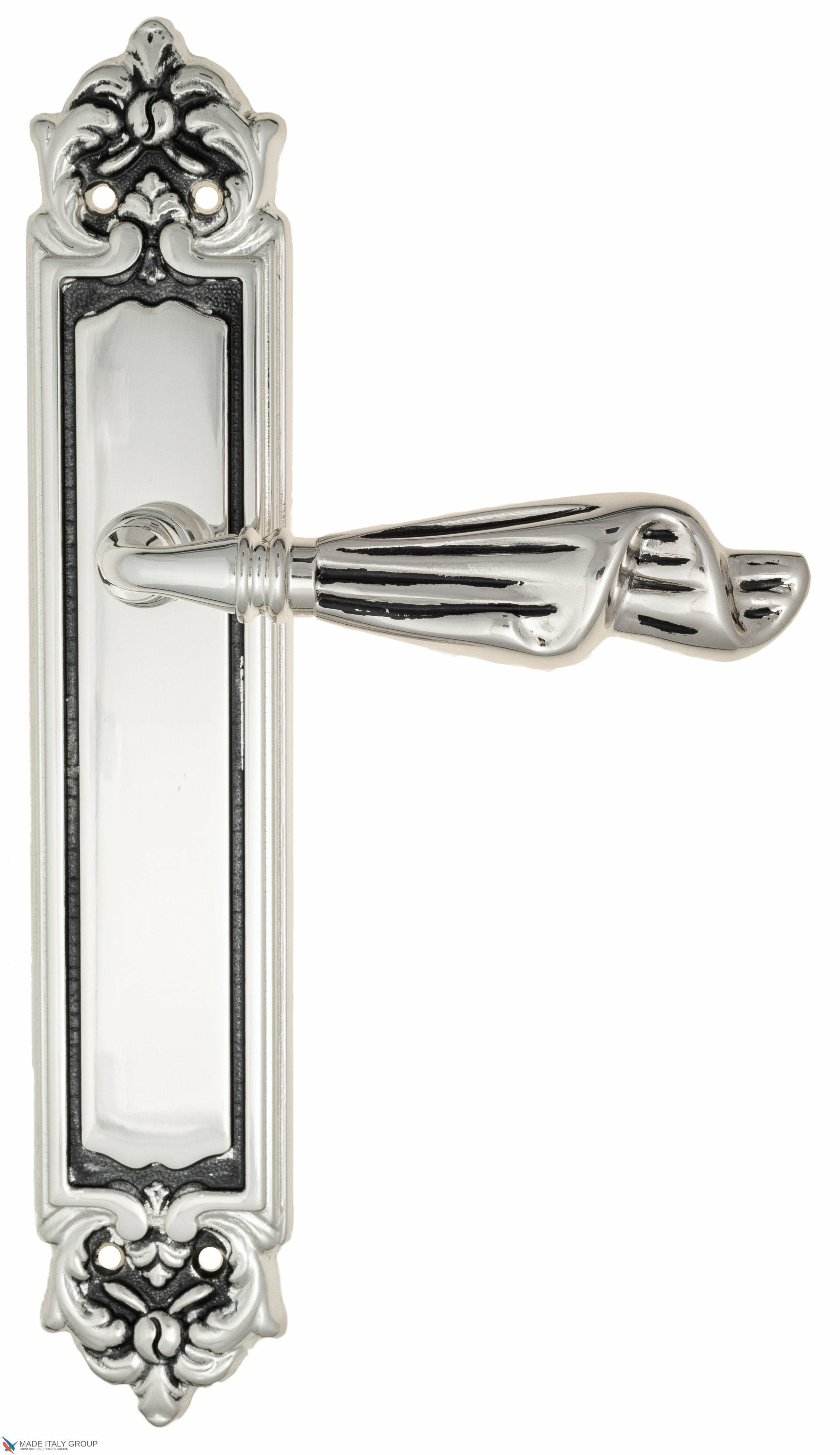 Дверная ручка Venezia quot;OPERAquot; на планке PL96 натуральное серебро + черный