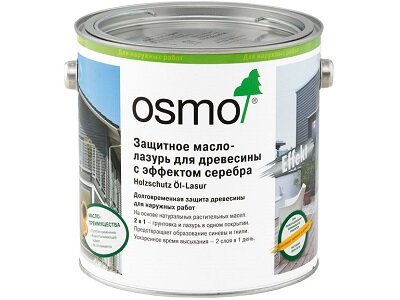 OSMO Масло-лазурь Осмо с эффектом серебра Osmo Holzschutz Öl-Lasur Effekt (Цвет-1140 Агат Серебро Объём-2,5 л.)