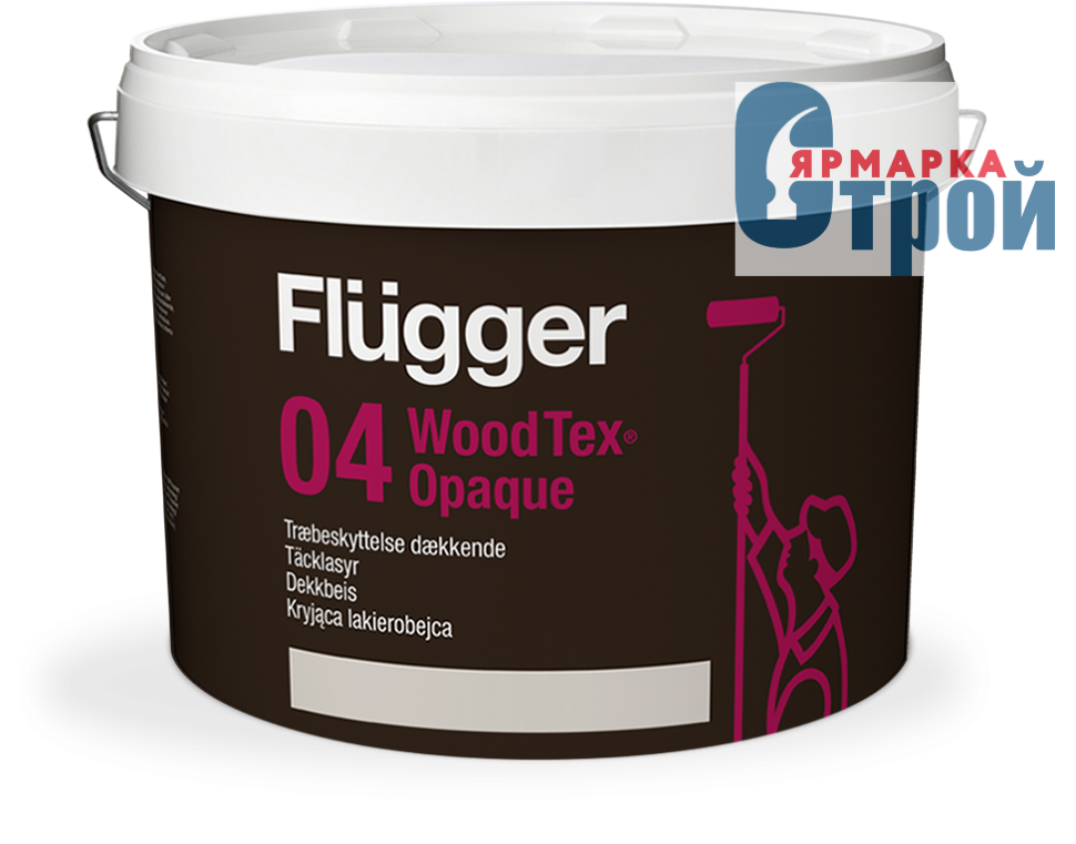 Flugger 04 Wood Tex Opaque / Флюггер 04 Вуд Текс Опакью полуматовое непрозрачное покрытие для дерева на водной основе (9,1 л. (база 4))