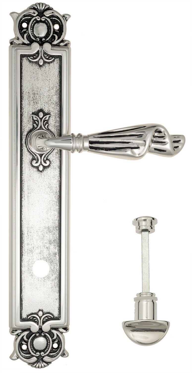 Дверная ручка Venezia quot;OPERAquot; WC-2 на планке PL97 натуральное серебро + черный