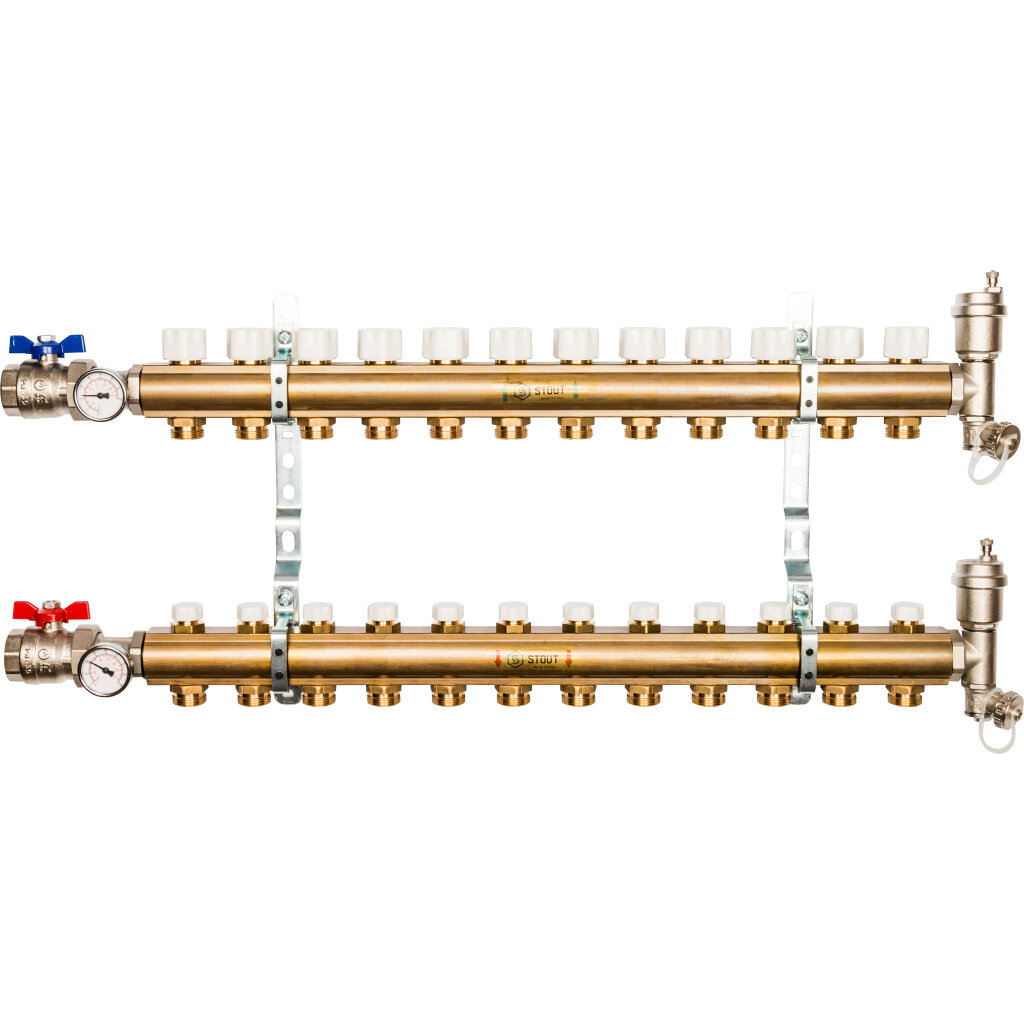 STOUT Распределительный коллектор из латуни без расходомеров 12 вых. SMB 0468 000012
