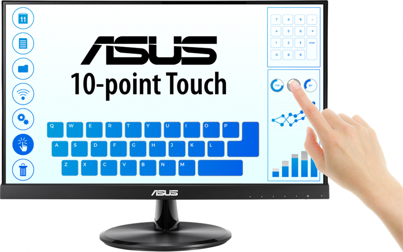 ASUS 21.5quot; VT229H Touch IPS LED, 1920×1080, 5ms, 250cd/m2, 178°/178°, 100mln: 1, D-SUB, HDMI, USB, колонки, Tilt, VESA, Black, 90LM0490-B01170