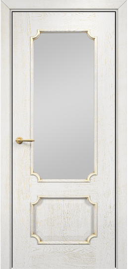 Дверь Оникс модель Палермо Цвет:эмаль белая с патиной золото Остекление:Сатинат белый