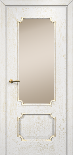 Дверь Оникс модель Палермо Цвет:эмаль белая с патиной золото Остекление:Сатинат бронза