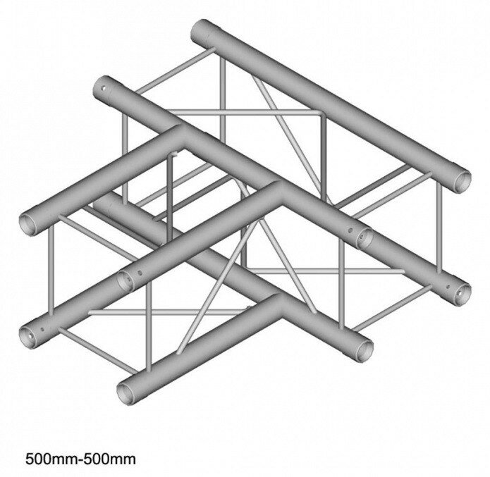 Dura Truss DT 24 T35 T-joint узел стыковочный трехлучевой (горизонтальный)- T, 90°, сечение 220 х 220 мм, длина сторон 50 см