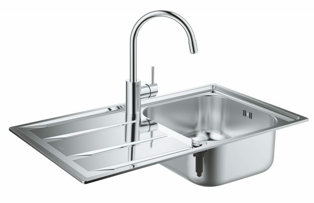 31570SD0 Набор: Мойка Grohe K400 из нержавеющей стали с корзинчатым вентилем, 31566SD0 и смеситель Grohe Concetto