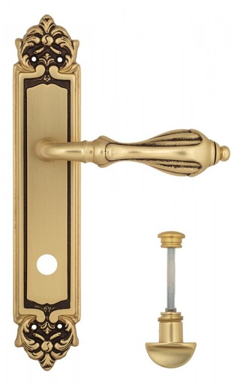 Ручка дверная Ручка дверная на планке с фиксатором Venezia Anafesto WC-2 PL96 французское золото + коричневый