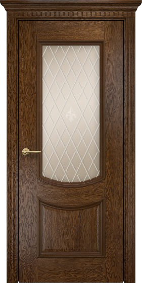 Межкомнатная дверь Оникс Рига (Дуб коньяк) штапик узкий резной, сатинат бронза, гравировка Британия