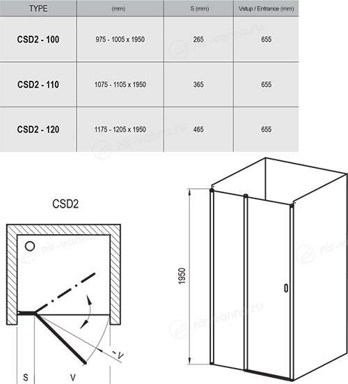 Душевая дверь Ravak Chrome CSD2-110 110x195 профиль глянцевый хром, стекло Transparent без поддона