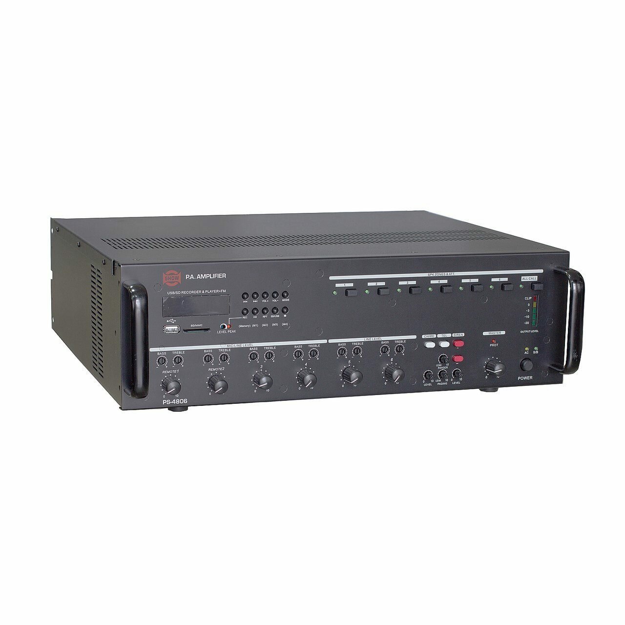 SHOW PS-4806 - трансляционная система 480 вт, 100В/4 ом, 6 зон, со встроенным MP3, FM