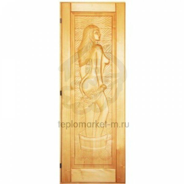 Дверь для бани деревянная DoorWood Массив с резьбой quot;Девушкаquot; (1900х700 мм)