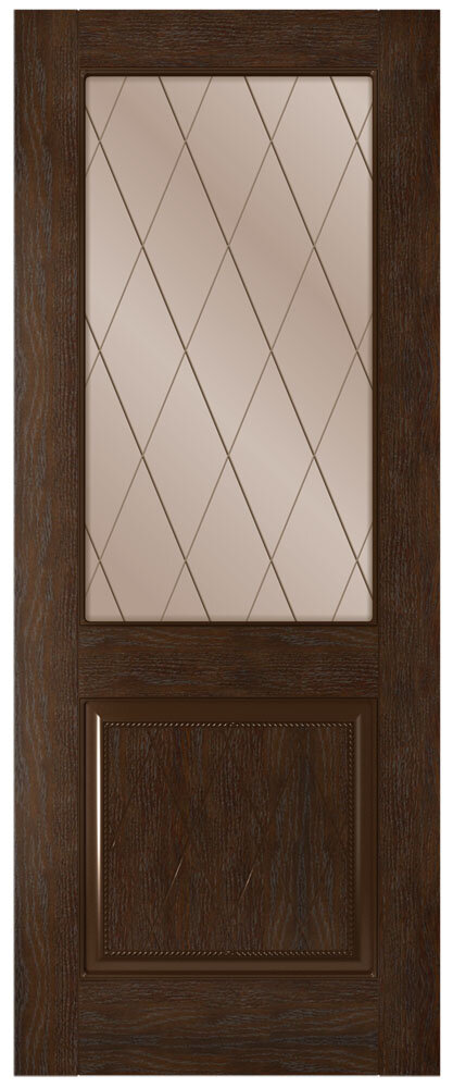Межкомнатная дверь Стародуб серия 7 модель 72 каштан стекло сатинат бронза рис. решетка