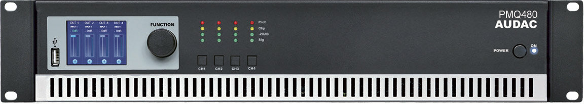 Audac PMQ480 Усилитель мощности класса D с DSP-процессором, 4х480 Вт/100 В
