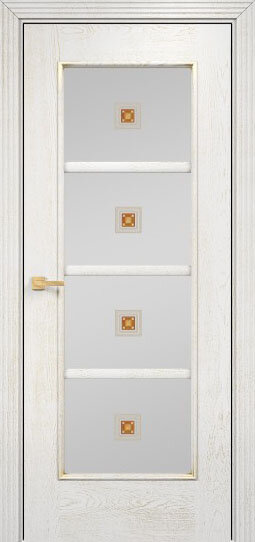 Межкомнатная дверь Оникс Модерн (Эмаль белая по ясеню патина золото) сатинат белый с фотопечатью, штапик полукруглый