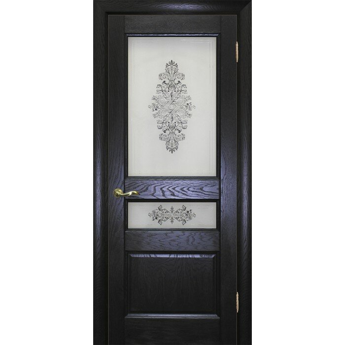 Межкомнатная Дверь Вайт 02 Дуб патинированный текона Шпон Сатинат, шелкография серая (два стекла) со стеклом, Размер Полотна 2000 х 900