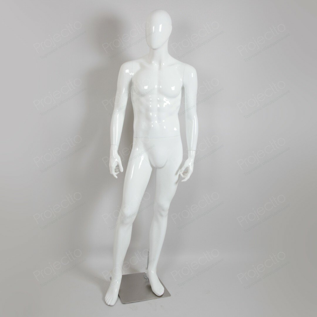 Манекен мужской, белый глянцевый, безликий 1880мм. B105SB/1(W)