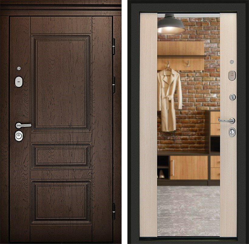 Входная металлическая дверь ДК Сорренто 3К с Зеркалом (Дуб шоколад / Лиственница)
