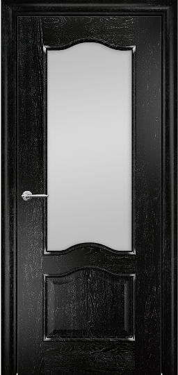 Дверь Оникс модель Классика Цвет:эмаль черная патина серебро Остекление:Сатинат белый