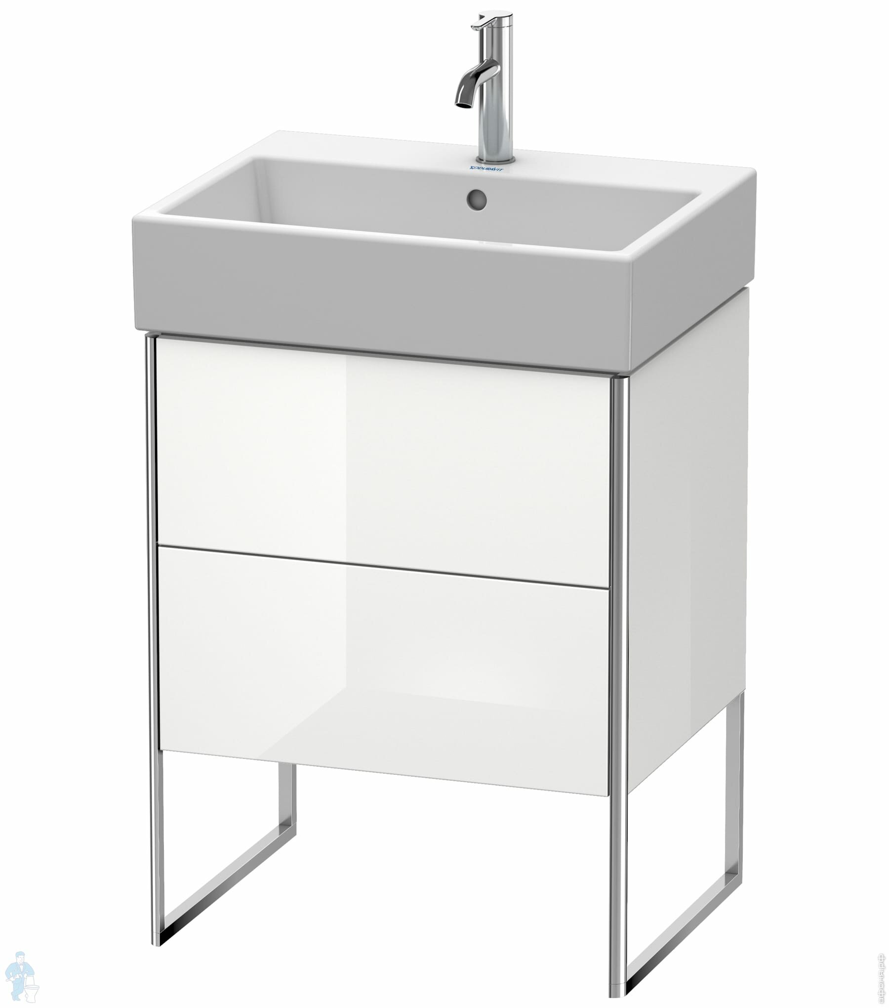 Тумба под раковину Duravit XSquare 584х491х460 напольная, 2 ящика, белый глянец XS447302222