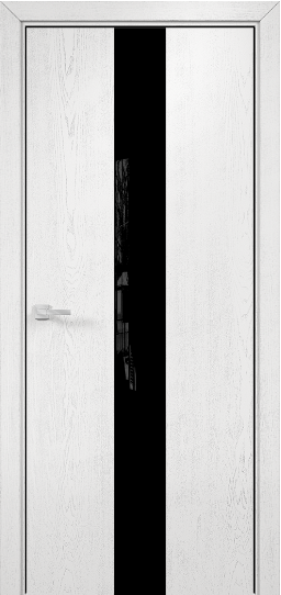 Дверь Оникс модель Соната Цвет:эмаль белая с патиной серебро Остекление:Триплекс чёрный