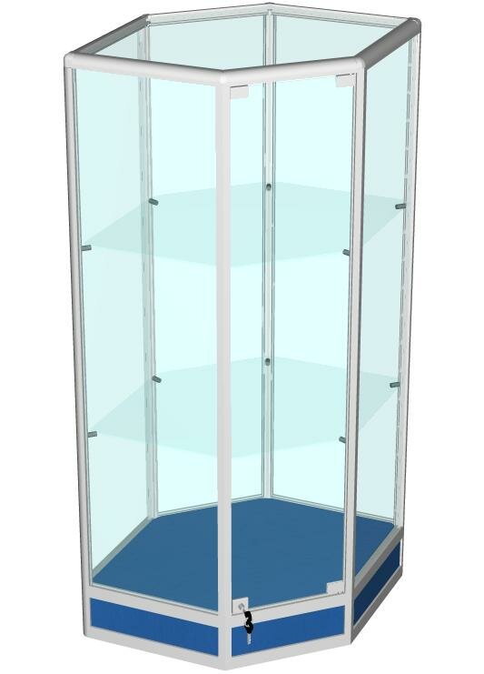 Витрина из профиля угловая синий (cтенка стекло) 150x61x61см (арт.vs203sb)