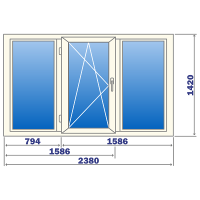 Трехстворчатое окно среднее в домах 600 серии - корабль