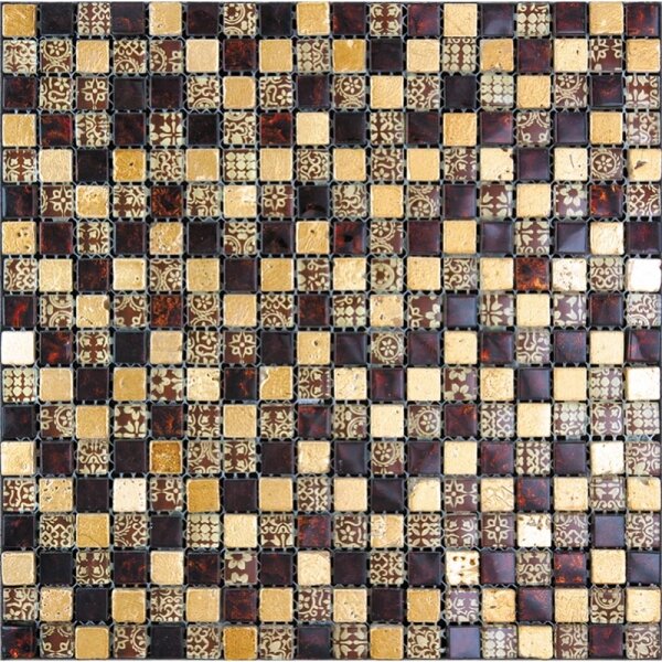 Мозаика микс стеклянная и каменная Natural BDA-1594Inka стекло,мрам,агломер,желт,корич,микс,29.8x29.8