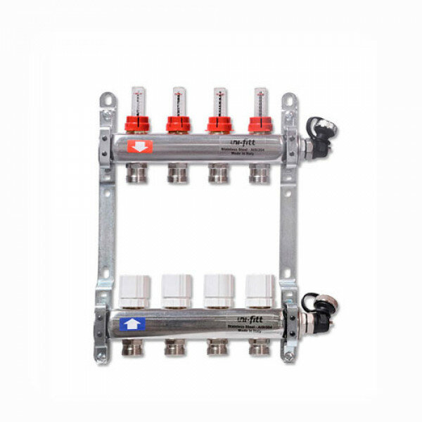Коллектор для теплого пола UNI-FITT на 9 выходов (нержавеющая сталь)