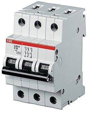 ABB Автоматический выключатель трёхполюсный 63 А, тип C, 15 кА S203P C63. ABB. 2CDS283001R0634