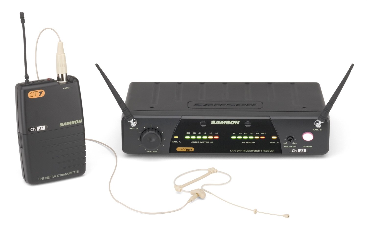 Samson Concert 77 SE10TX ch#E4 радиомикрофонная система с головным конденсаторным микрофоном SE10TX (цвет бежевый) канал E4, питание 9В/крона