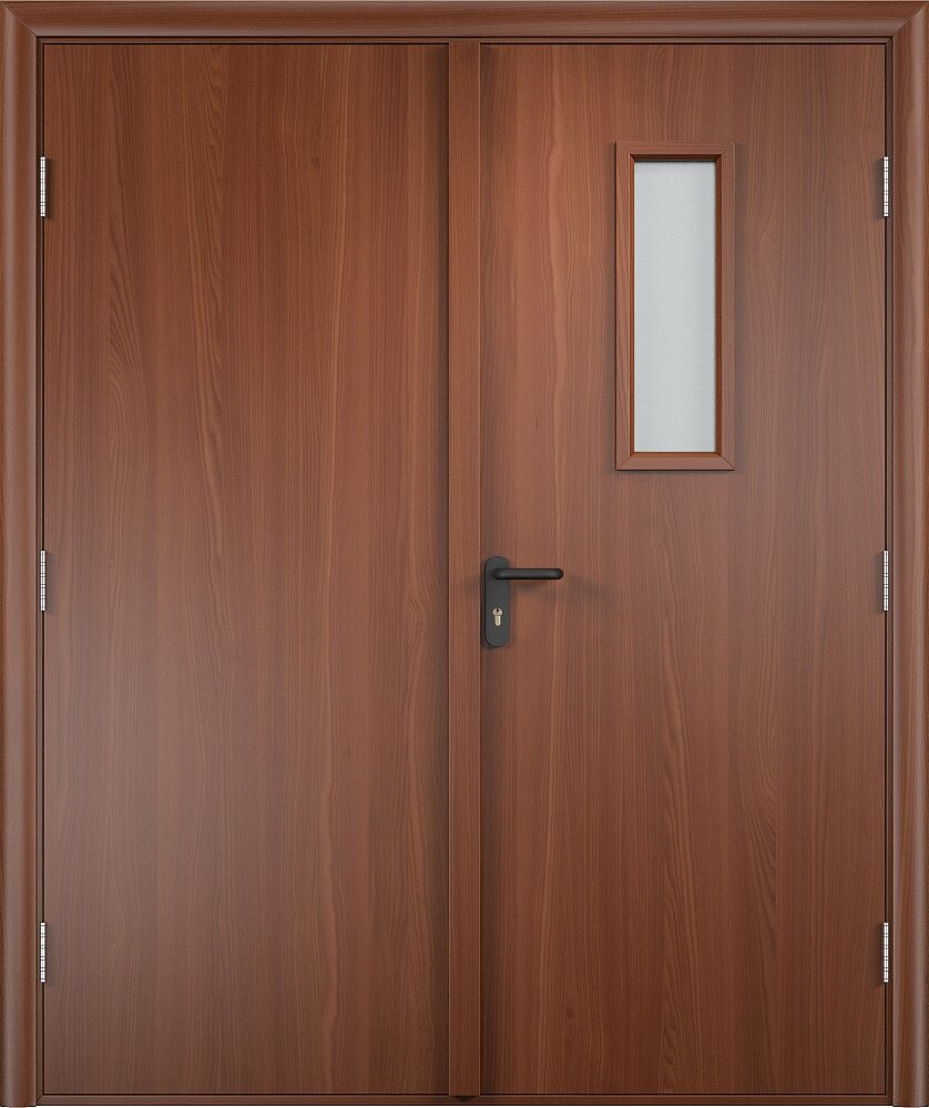 Противопожарная дверь Verda EI60 (ПВХ) Тип:комбинированная Цвет:итальянский орех Количество полотен:двупольная