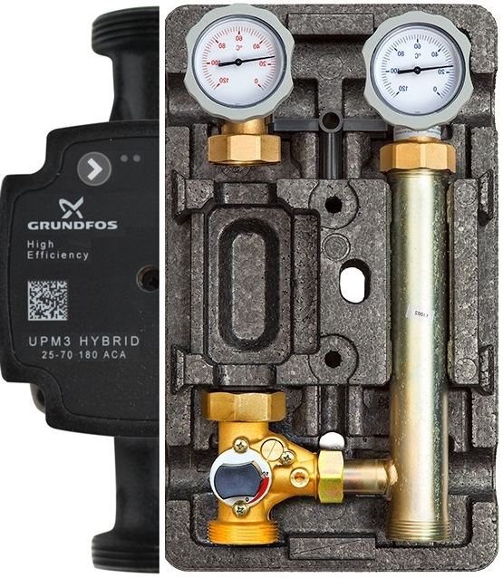 Насосная группа MK 1quot; Meibes ML66831.36 с насосом Grundfos UPM3 Hybrid 25-70 со смесителем слева