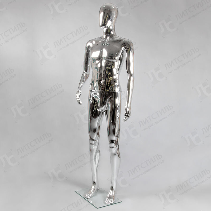 Манекен мужской ростовой без лица, серебряный глянец ME-3S