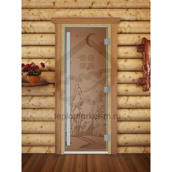 Дверь для бани DoorWood Престиж с рисунком quot;Зимаquot; Бронза матовая, 1900x700 мм