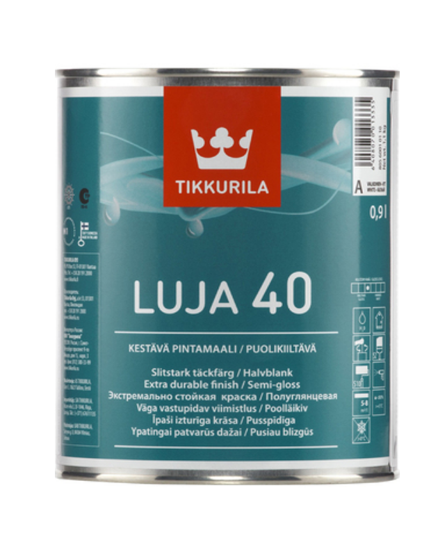 Влагостойкая полуглянцевая краска для стен и потолков Tikkurila Luja 40 (Тиккурила Луя 40) 9 литров бесцветный