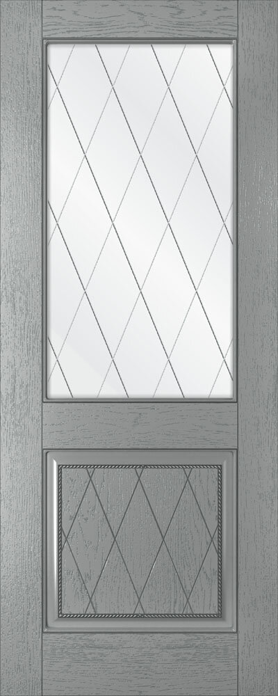 Межкомнатная дверь Стародуб серия 7 модель 72 серый патина стекло сатинат рис. решетка