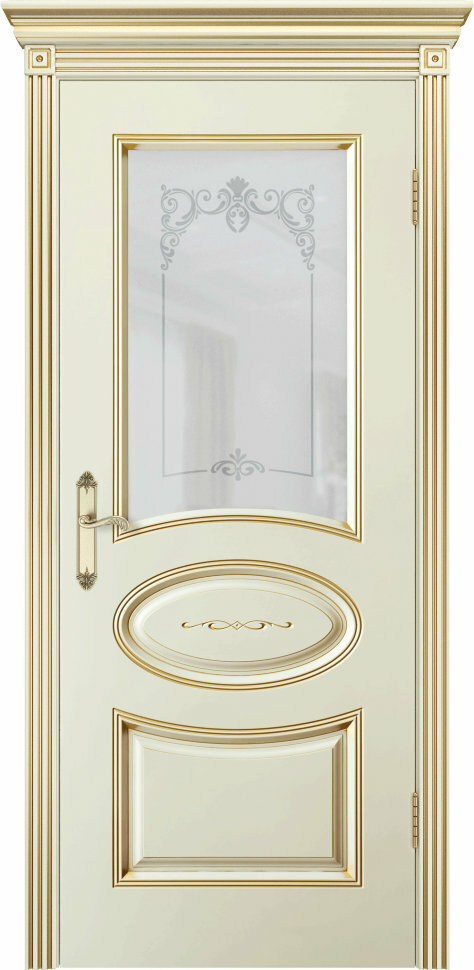 Межкомнатная дверь Ульяновская «Версаль Ария 1» Эмаль слоновая кость с золотой патиной (остеклённая)