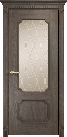 Межкомнатная дверь Оникс Палермо (Дуб античный) штапик полукруглый, сатинат бронза, гравировка Волна