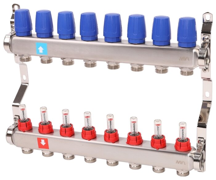 Коллекторная группа MVI (MS.508.06) 1quot; ВР, 8 отводов 3/4quot;, расходомер