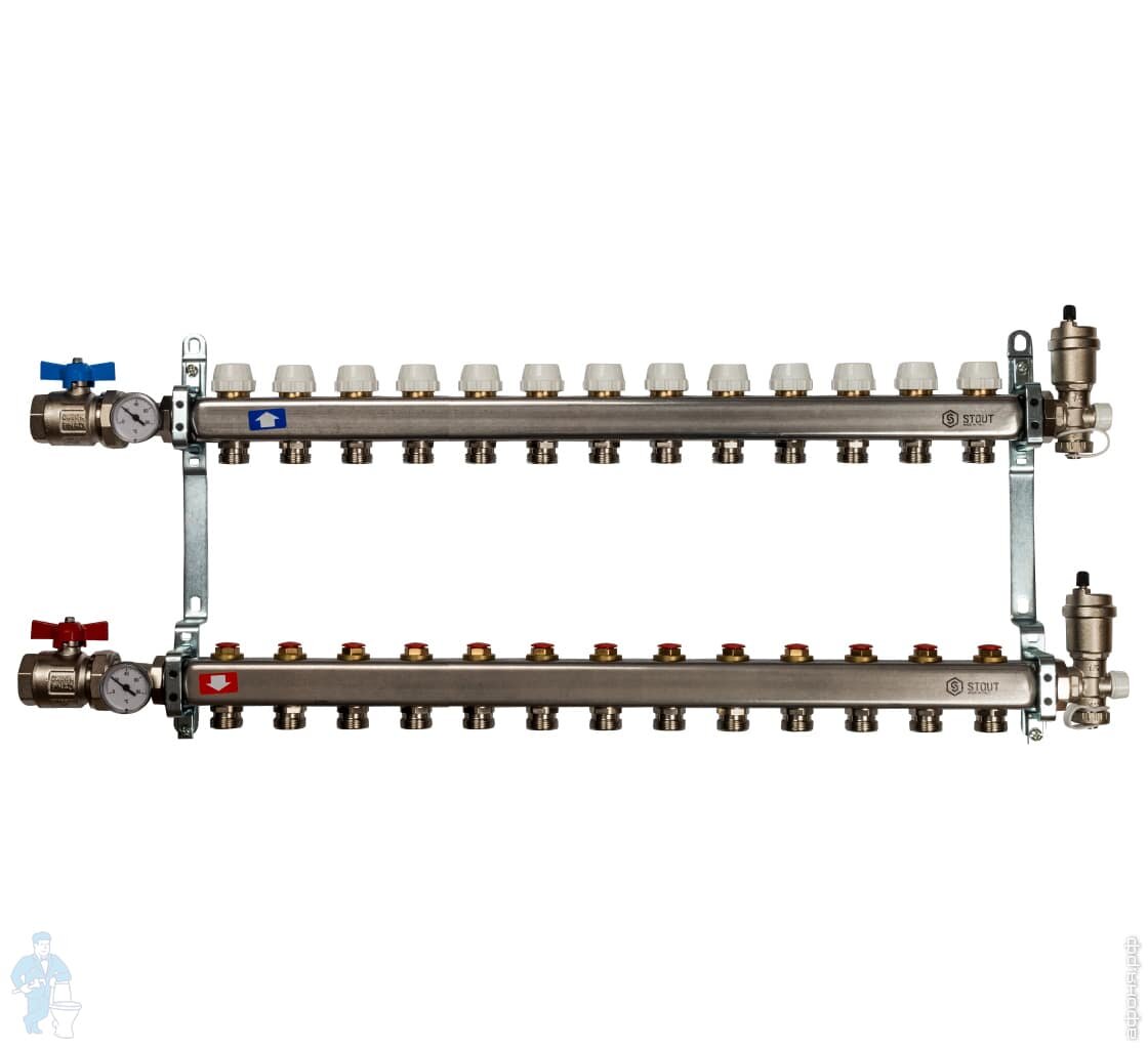 *Коллекторная группа STOUT с запорными клапанами, 13 выходов, нержавеющая сталь, SMS 0912 000013