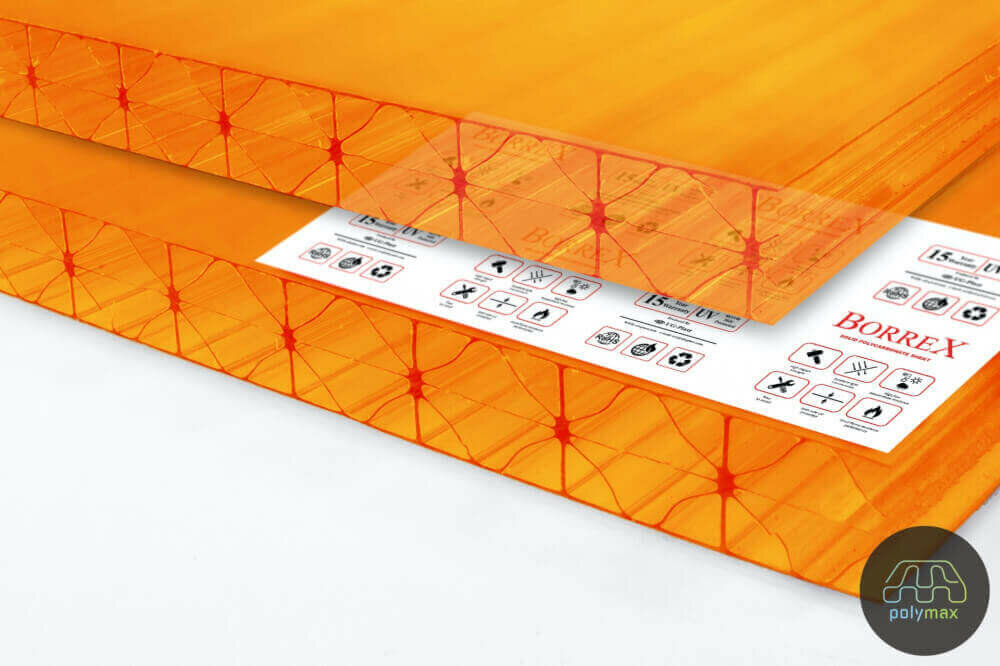 Сотовый поликарбонат ЮгОйлПласт 20 мм оранжевый Borrex ( Боррекс ) 12000х2100 мм 2,98кг/м2