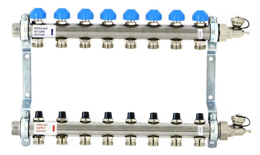 Коллектор распределительный Uni-Fitt Н 1 8 выходов с регулировочными и термостатическими вентилями 456W4308quot;