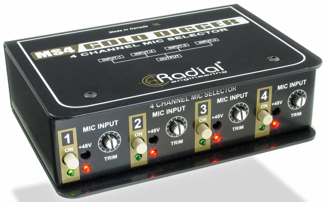 Radial Gold Digger (MS4) селектор микрофонов сигнала, 4 XLR входа, 1 XLR выход