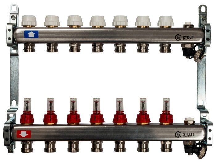 Коллектор из нержавеющей стали STOUT SMS-0927-000007 с расходомерами, с клапаном вып. воздуха и сливом 7 вых.