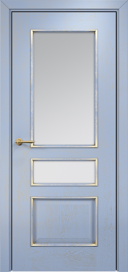 Дверь Оникс модель Версаль Цвет:эмаль голубая патина золото Остекление:Сатинат белый